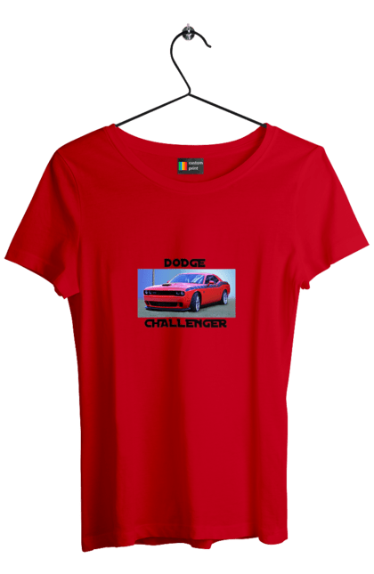 Футболка женская с принтом Додж челленджер. An american legend, auto, car, classic car, cult car, dodge challenger, oil car, powerful car. 2070702