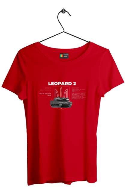 Футболка жіноча з принтом "Leopard 2 англійська". Leopard 2, залужний, зброя, танк. 2070702
