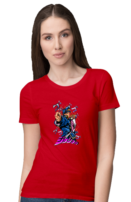 Women's t-shirt with prints JOJO Jotaro. Anime, jojo, jojo`s bizarre adventure, jojo’s bizarre adventure, jotaro, jotaro kujo, manga. 2070702