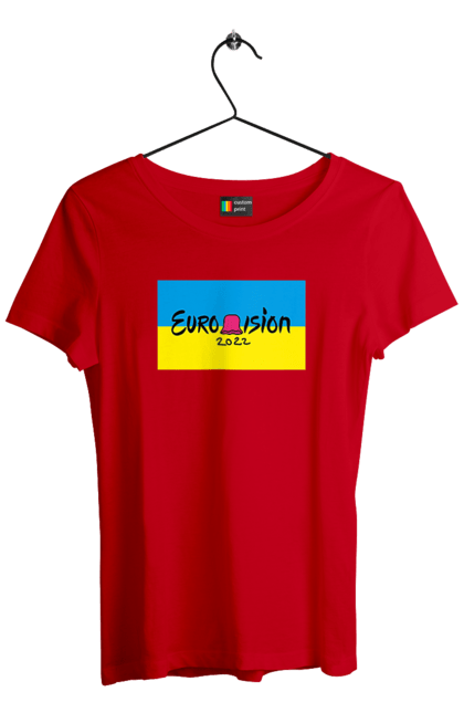 Women`s t-shirt with prints Eurovision by KALUSH Orchestra. Azov, eurovision, freedom, kalush orchestra, mariupol, our defenders, save azovstal, stefania, to release, victory. 2070702