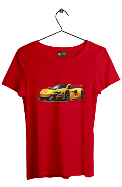 Футболка жіноча з принтом "Спорткар". Автомобіль, жовтий автомобіль, жовтий спорткар, спорт, спорткар. 2070702