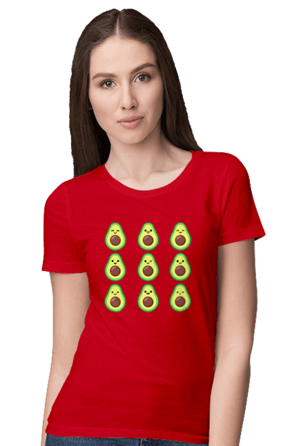 Women`s t-shirt with prints Avocado Mood. Avocado, emotion, food. 2070702