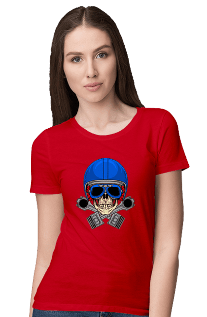Women`s t-shirt with prints Skull motorist. Biker, glasses, helmet, skull. 2070702