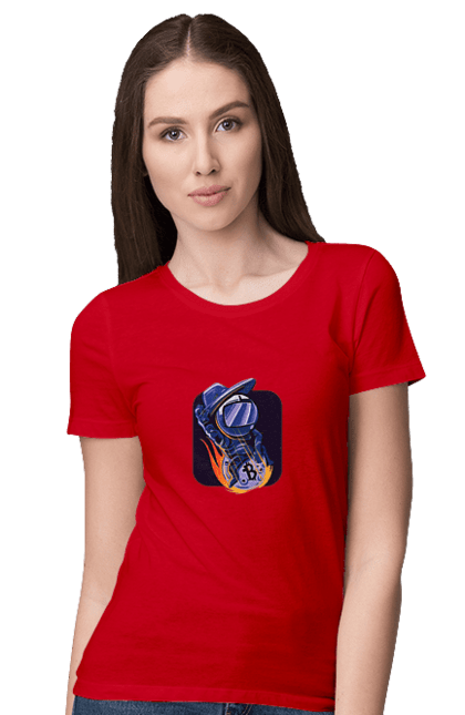 Women`s t-shirt with prints Cosmo bitcoin. Binary, bitcoin, crypto, currency, hacker, money, programmer. 2070702