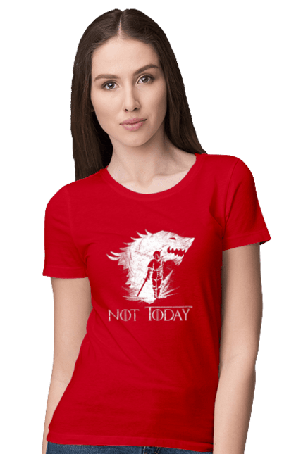 Women's t-shirt with prints Game of Thrones Arya. Arya, game, got, not today, stark, starks, thrones, tv show, wolf, wolves. 2070702