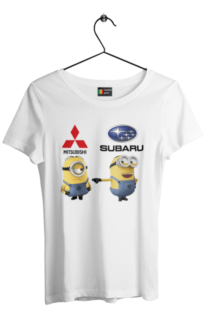 Футболка жіноча з принтом "Minion Субару". Авто, машини, міньйони, мітсубісі, субару. 2070702