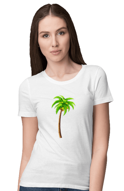 Футболка жіноча з принтом "Пальма". Дерево, кокос, мальдіви, пальма, пляж. futbolka.stylus.ua
