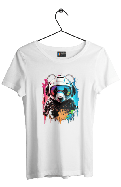 Футболка жіноча з принтом "Панда в VR шолом". Віртуальна реальність, гік, панда, персонаж, шолом. 2070702