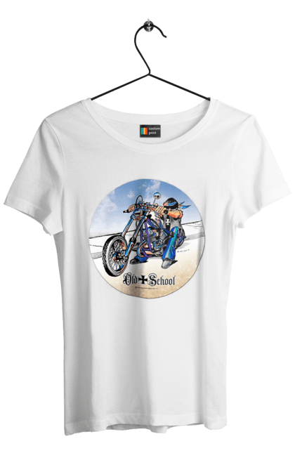 Women`s t-shirt with prints Old school. Auto moto, motorcycle, music band, old hardening, performers, rock band. 2070702