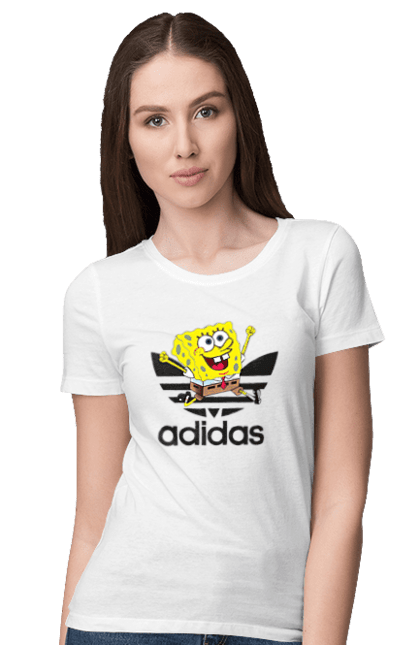 Women's t-shirt with prints Adidas SpongeBob. Adidas, animated series, cartoon, spongebob, spongebob squarepants, sport. 2070702