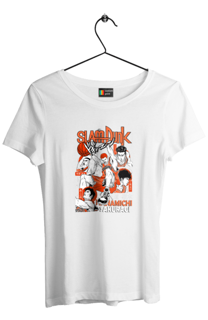 Футболка жіноча з принтом "Слем данк Сакурагі Ханамічі". Hanamichi sakuragi, slam dunk, аніме, баскетбол, манга, сакурагі ханамічі, слем-данк, спокон, спортивне аніме, сьонен. 2070702