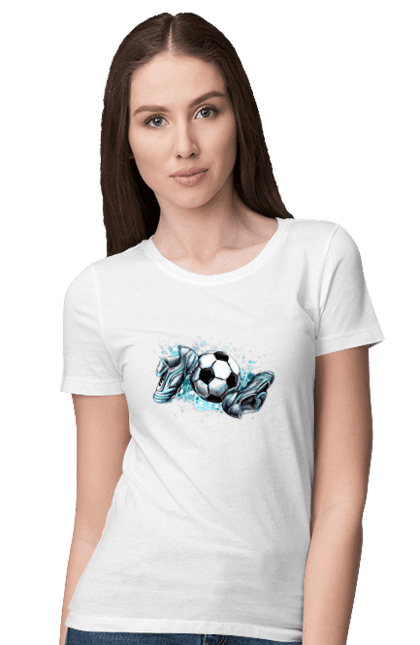 Футболка жіноча з принтом "Футбольний М'яч І Сороконожки". М`яч, сорокножкі, спорт, футбол. aslan