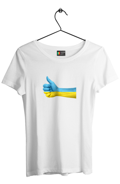 Футболка жіноча з принтом "Like". Like, ua, жовтий, рука, синий, україна. CustomPrint.market
