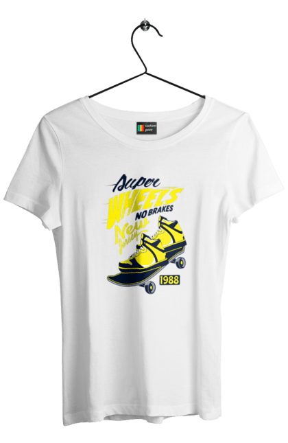 Women's t-shirt with prints Wheels Without Brakes, Skate. Riding, skate, sneakers, wheels. CustomPrint.market