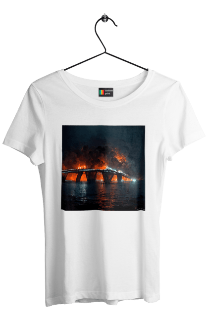 Футболка жіноча з принтом "Кримський мост горить". Армія росії, армія україни, годить, зсу, крим, мост, удар, удар зсу. 2070702