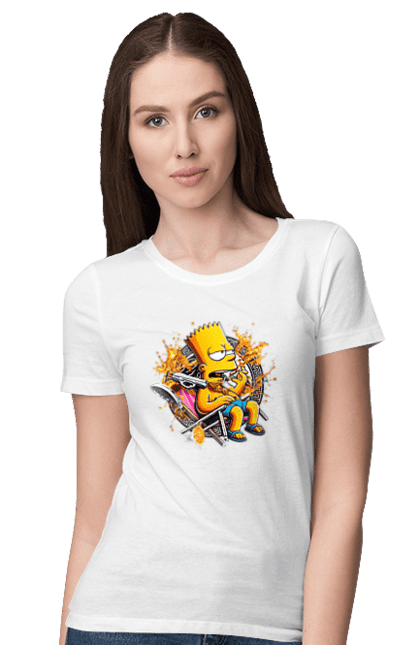 Women's t-shirt with prints Bart Simpson Versace. Bart, cartoon, serial, simpson, versace. 2070702