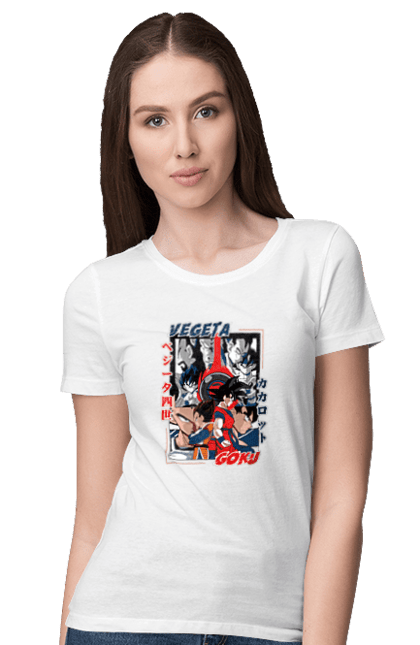 Women's t-shirt with prints Dragon Ball. Anime, dragon ball, goku, manga, tv series, vegeta. 2070702