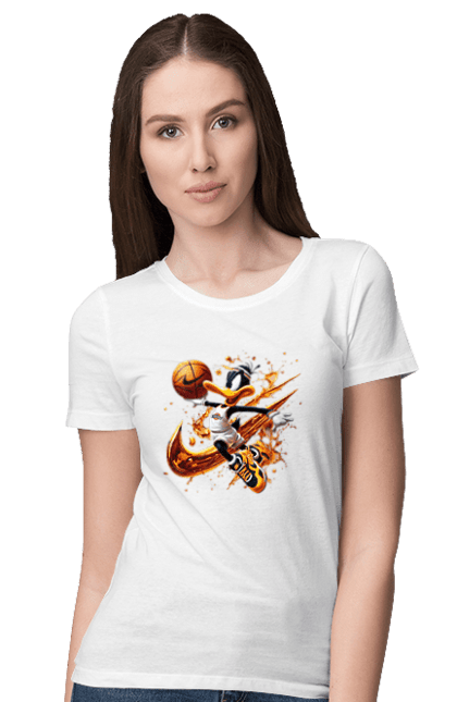 Women's t-shirt with prints Daffy Duck Nike. Cartoon, character, daffy duck, duck, looney tunes, merrie melodies, nike, warner brothers. 2070702
