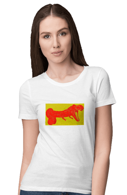 Футболка жіноча з принтом "Член Динозавр". Динозавр, писюн, член. 2070702