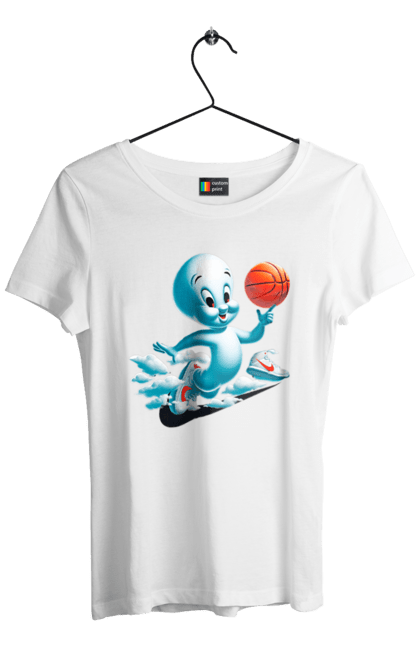 Women's t-shirt with prints Casper. Ball, basketball, casper, ghost, movie, sneakers, sport. 2070702