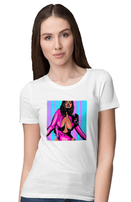 Футболка жіноча з принтом "Дівчина З Глибоким Декольте". Гола, дівчина, сиськи. 2070702