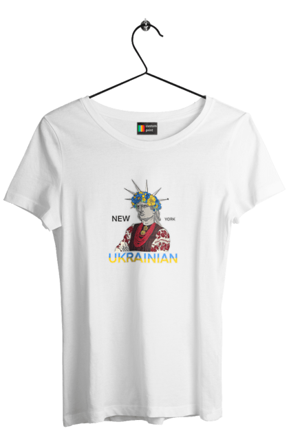 Футболка женская с принтом UA & NY. Венок, вышиванка, нью йорк, статуя свободы, украина. 2070702