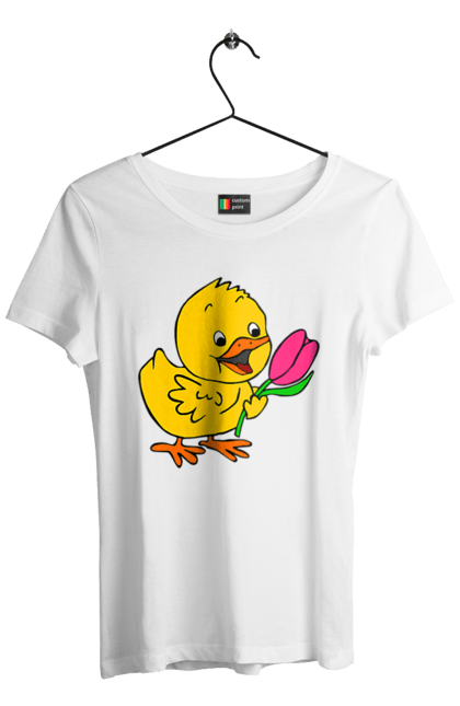 Футболка жіноча з принтом "Курча З Тюльпаном". Курча, тюльпан. 2070702