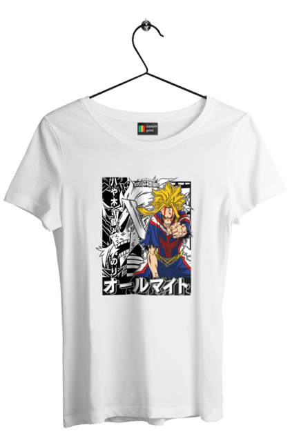Футболка жіноча з принтом "Моя академія героїв Всемогутній". All might, my hero academia, yagi toshinori, академія юей, аніме, всемогутній, манга, моя геройська академія, один за всіх, тошинорі ягі. 2070702