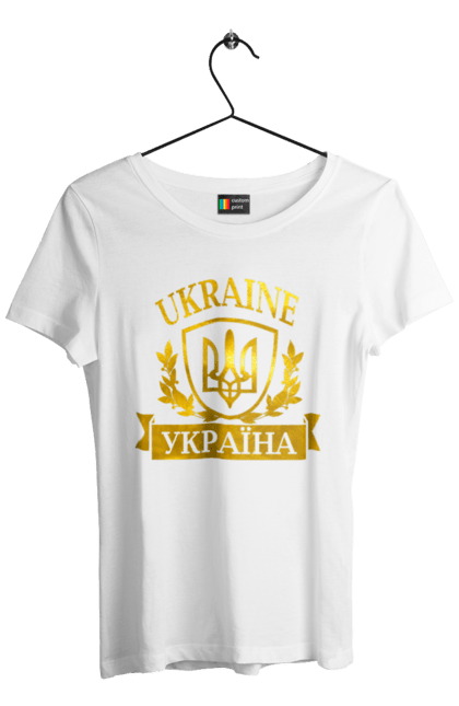 Women`s t-shirt with prints Emblem of Ukraine. Герб, герб україни, доброго вечора, з гербом україни, зсу, патріотична, прапор. 2070702