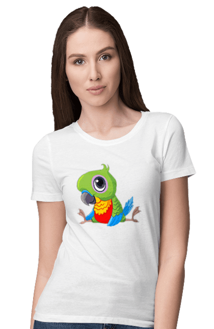 Women`s t-shirt with prints Lovebird. Nicely, parrot. 2070702