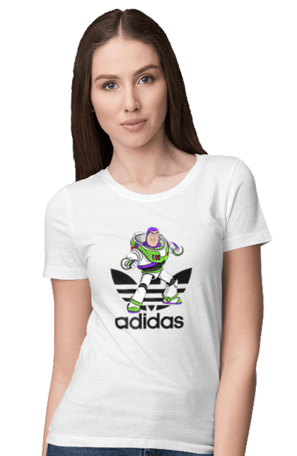 Women's t-shirt with prints Adidas Buzz Lightyear. Adidas, buzz lightyear, cartoon, toy, toy story. 2070702