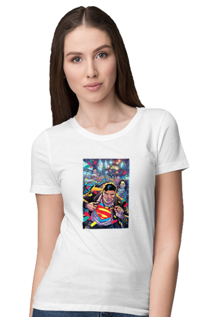 Футболка жіноча з принтом "Супермен". Action, comics, detective comics, superheroes, superman. futbolka.stylus.ua