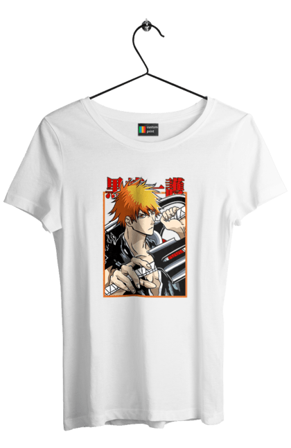 Футболка женская с принтом Блич Ичиго Куросаки. Anime, bleach, ichigo kurosaki, manga, аниме, блич, ичиго, ичиго куросаки, манга. 2070702