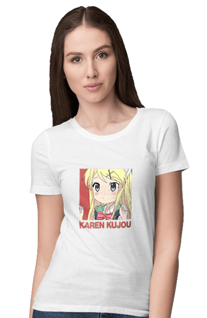 Women's t-shirt with prints Kiniro Mosaic Karen Kujo. Anime, gold mosaic, karen, karen kujo, kiniro mosaic, kinmoza, manga. 2070702