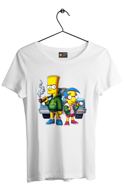 Women's t-shirt with prints Bart Breaking Bad. Bart, breaking bad, cartoon, character, laboratory, milhouse, serial, simpson, simpsons. 2070702