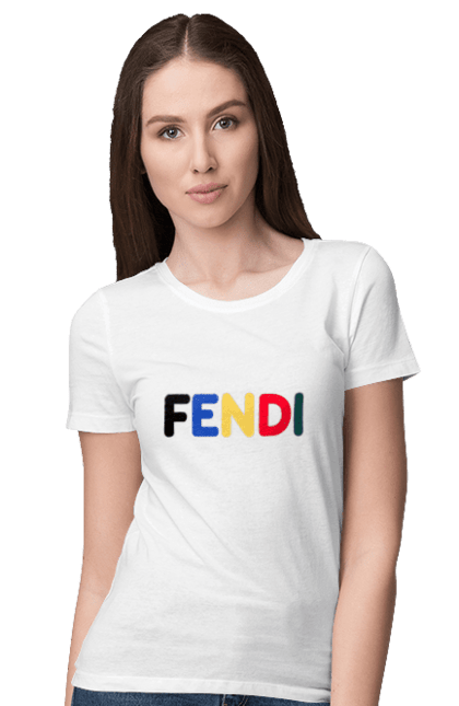 Футболка женская с принтом Fendi. Fendi, lvmh, бренд, дом моды, италия, люкс, мода, одежда, сумка, фенди. 2070702