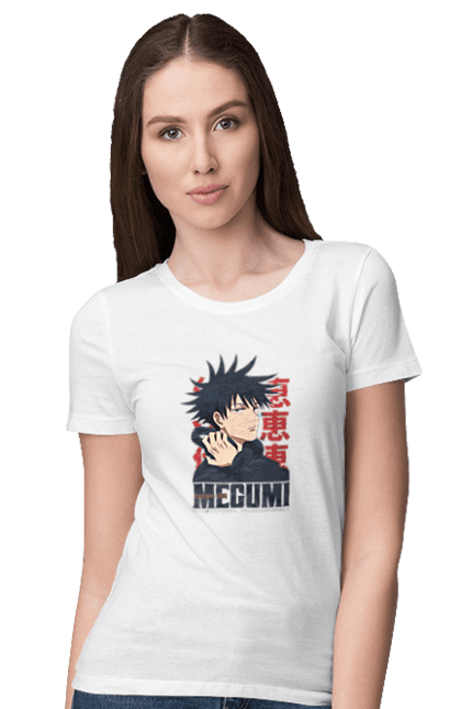 Футболка жіноча з принтом "Магічна битва Мегумі". Anime, fushiguro, fushiguro megumi, jujutsu kaisen, manga, megumi, аніме, магічна битва, манга, мегумі. 2070702