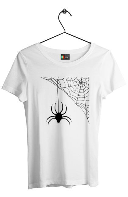 Футболка жіноча з принтом "Павук". Павук, павук на павутині, павутиння, силует, хелловін. CustomPrint.market