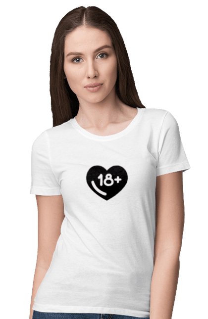 Футболка жіноча з принтом "18+". 18+, запрет, секс, сердце, черное. 2070702