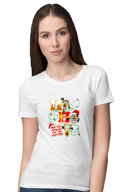 Women's t-shirt with prints Merry Christmas. Cartoon, christmas, christmas, deer, disney, holiday, merry christmas, santa. 2070702