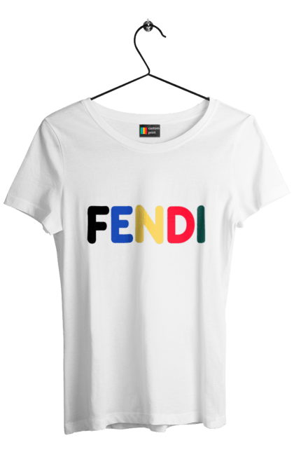 Футболка женская с принтом Fendi. Fendi, lvmh, бренд, дом моды, италия, люкс, мода, одежда, сумка, фенди. 2070702