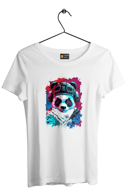Футболка жіноча з принтом "Панда в VR шолом". Віртуальна реальність, гік, панда, персонаж, шолом. 2070702
