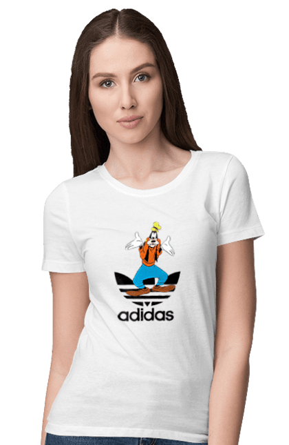 Футболка жіноча з принтом "Adidas Гуфі". Adidas, goofy, адідас, гуфі, мультсеріал, мультфільм, пес, собака. 2070702