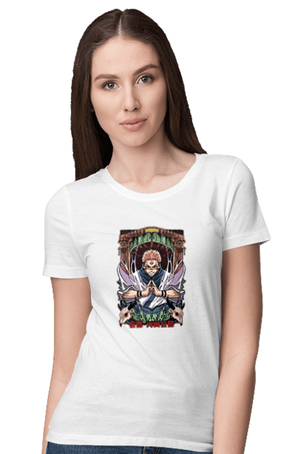 Women's t-shirt with prints Jujutsu Kaisen Sukuna. Anime, dark fantasy, jujutsu kaisen, magic battle, manga, mystic, sukuna. 2070702