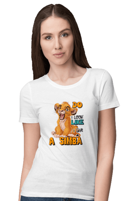 Футболка женская с принтом Король Лев Симба. Lion king, simba, животное, король, лев, мультик, мультфильм, симба. 2070702