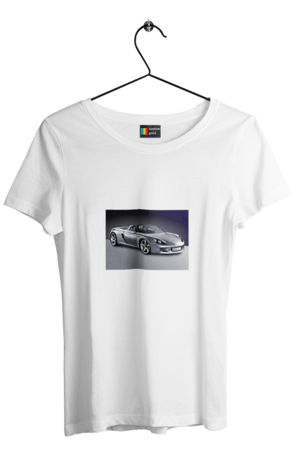 Women`s t-shirt with prints Auto.2. Auto, color image, compartment, photo, sports car. 2070702