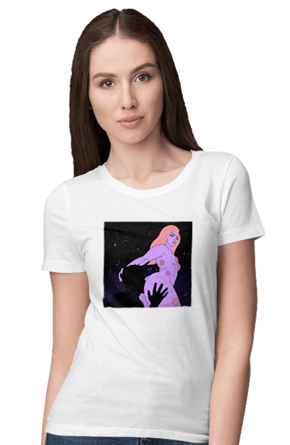 Футболка жіноча з принтом "Фіолетова Дівчина". Дівчина, тіло. 2070702