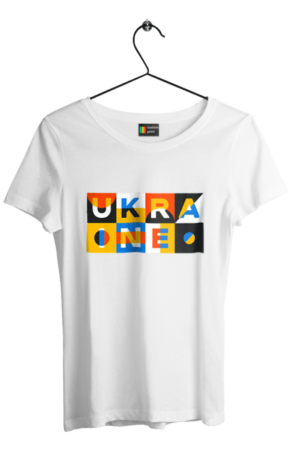 Футболка жіноча з принтом "Україна". Напис україна, символ україни, текст україна, україна. 2070702