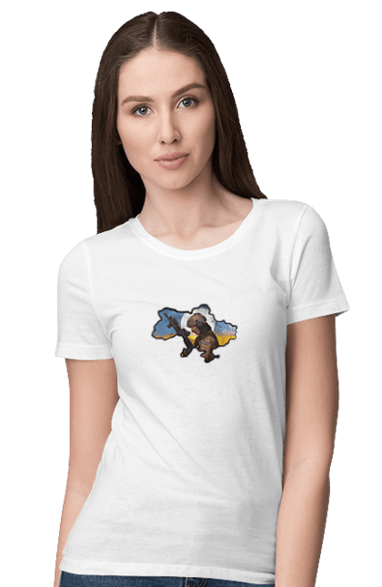 Футболка жіноча з принтом "Слава ЗСУ". Вільна нація, воля, героям слава, мир, свобода, слава зсу, слава україні, україна, чисте небо, щасливі люди. 2070702