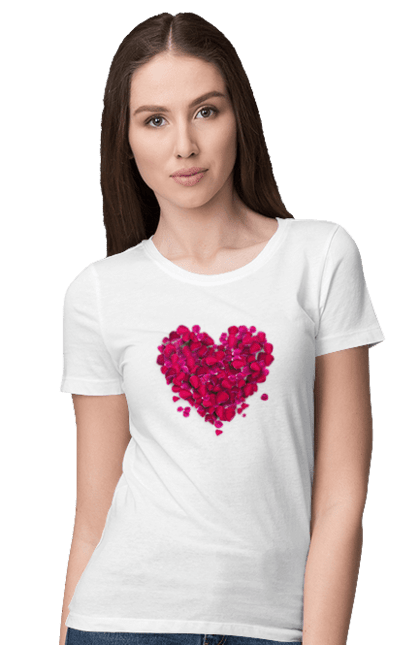 Women`s t-shirt with prints Heart From Rose Petals. Petals, rose flower. 2070702